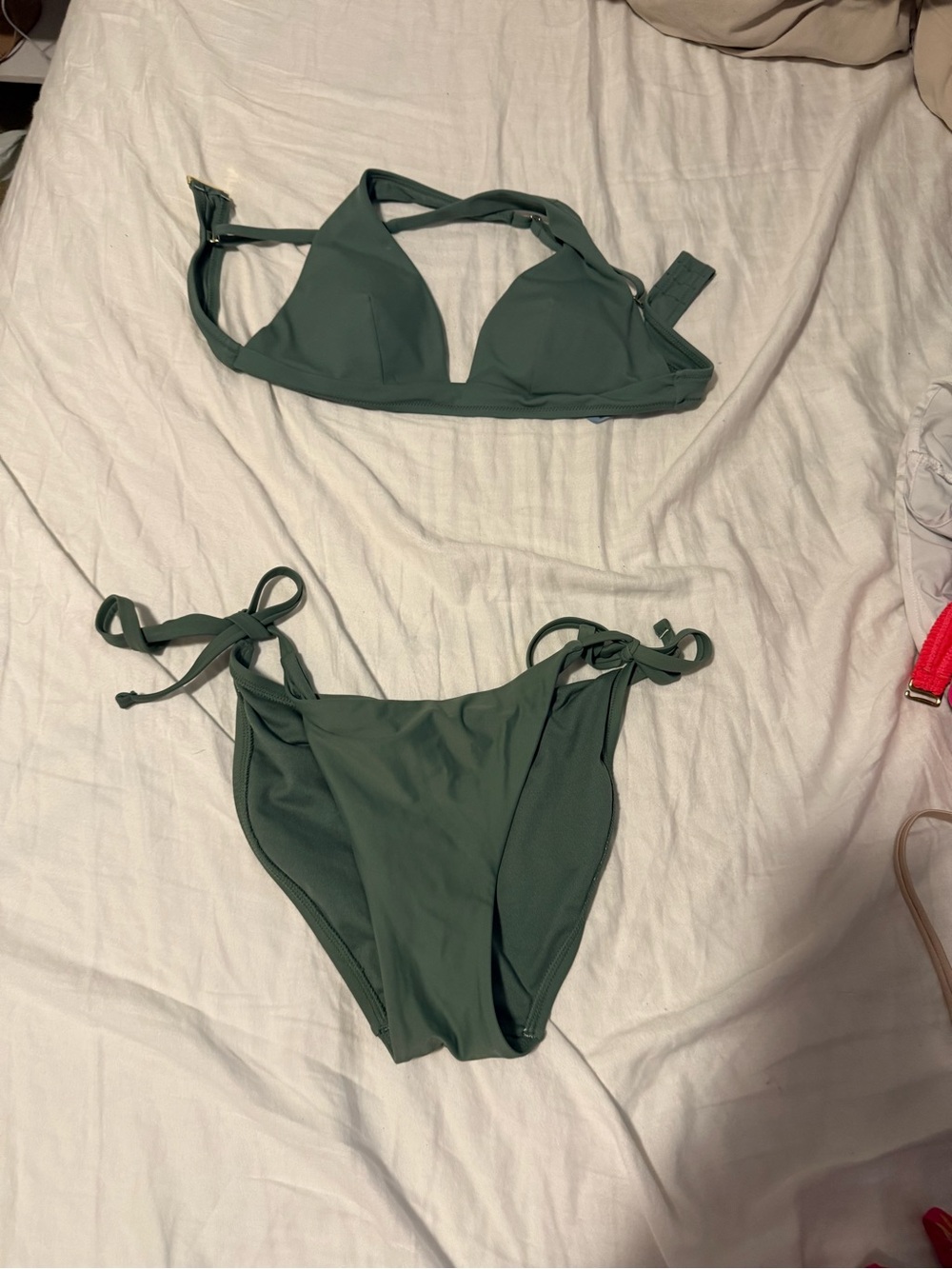 Green Tie-Side Triangle Bikini Set - Women Swim